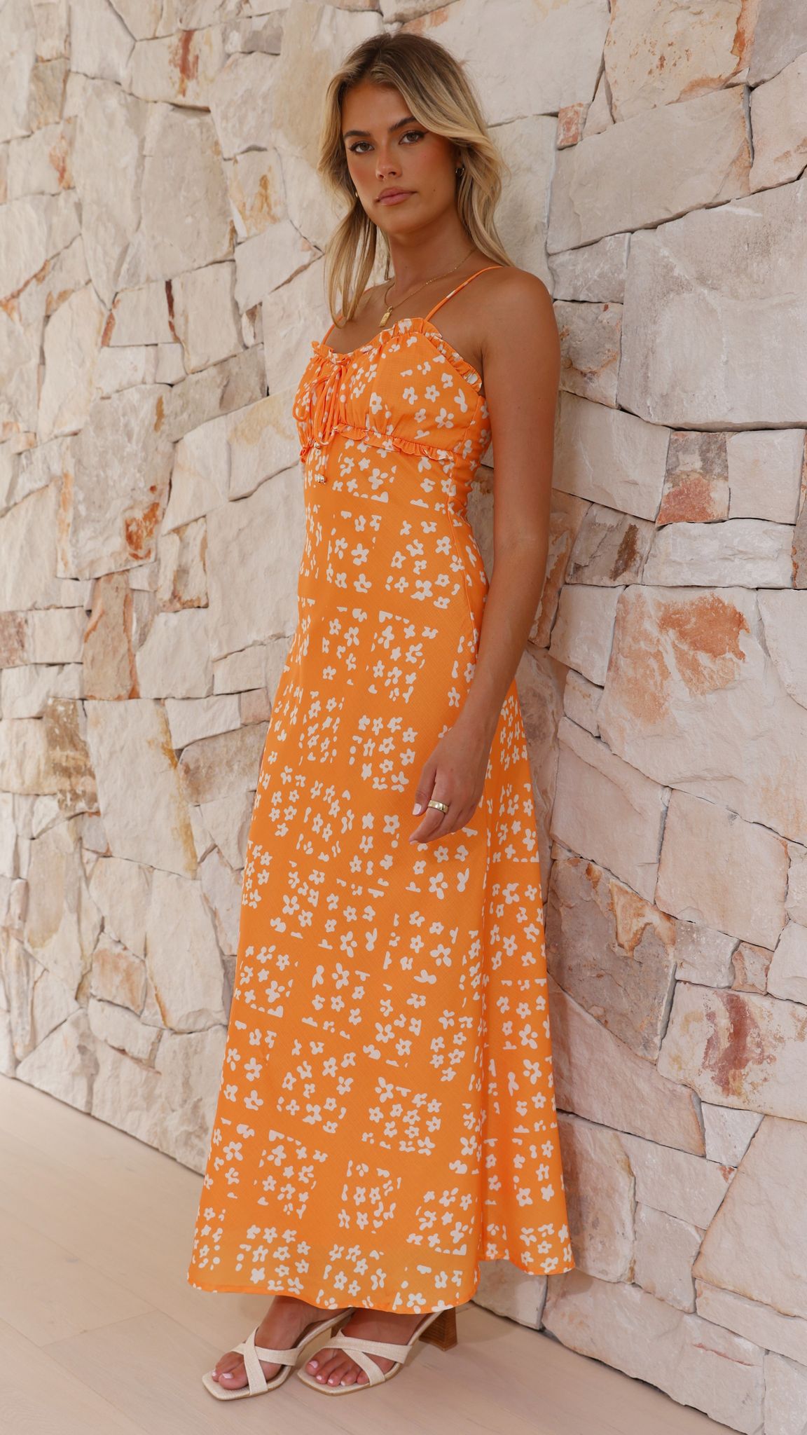 Farna Midi Dress - Orange Floral Print Summer Dress for Women | Casual & Party Wear | Perfect for Beach, Vacation and Date Nights