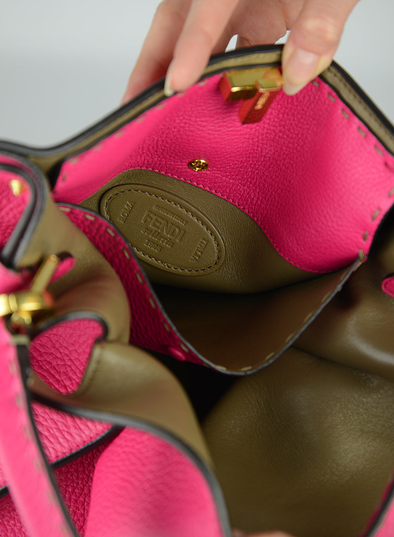 Fendi Selleria Peekaboo Isseu X Lite Fuchsia Leather Handbag - Luxury Designer Crossbody Bag for Women, Perfect for Work, Travel & Evening Events