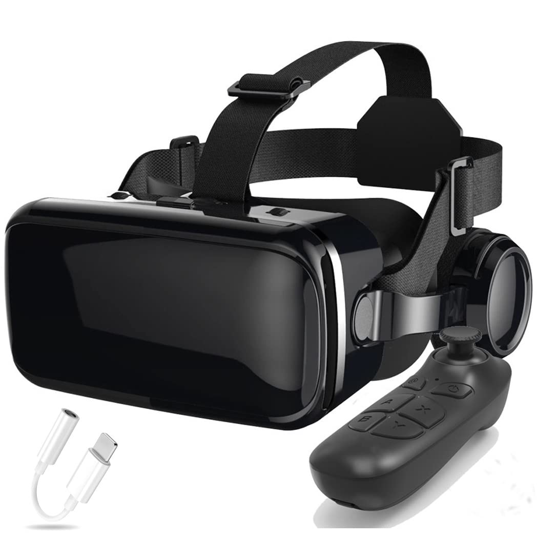 3D VR Headset with Bluetooth Controller - Compatible with iPhone 13 Pro Max/13 Pro/13/12/11, Samsung Galaxy S21, Huawei & Xiaomi Series - Immersive Virtual Reality Experience for Gaming, Movies & Travel Simulation (Color: Black, Size: iOS)
