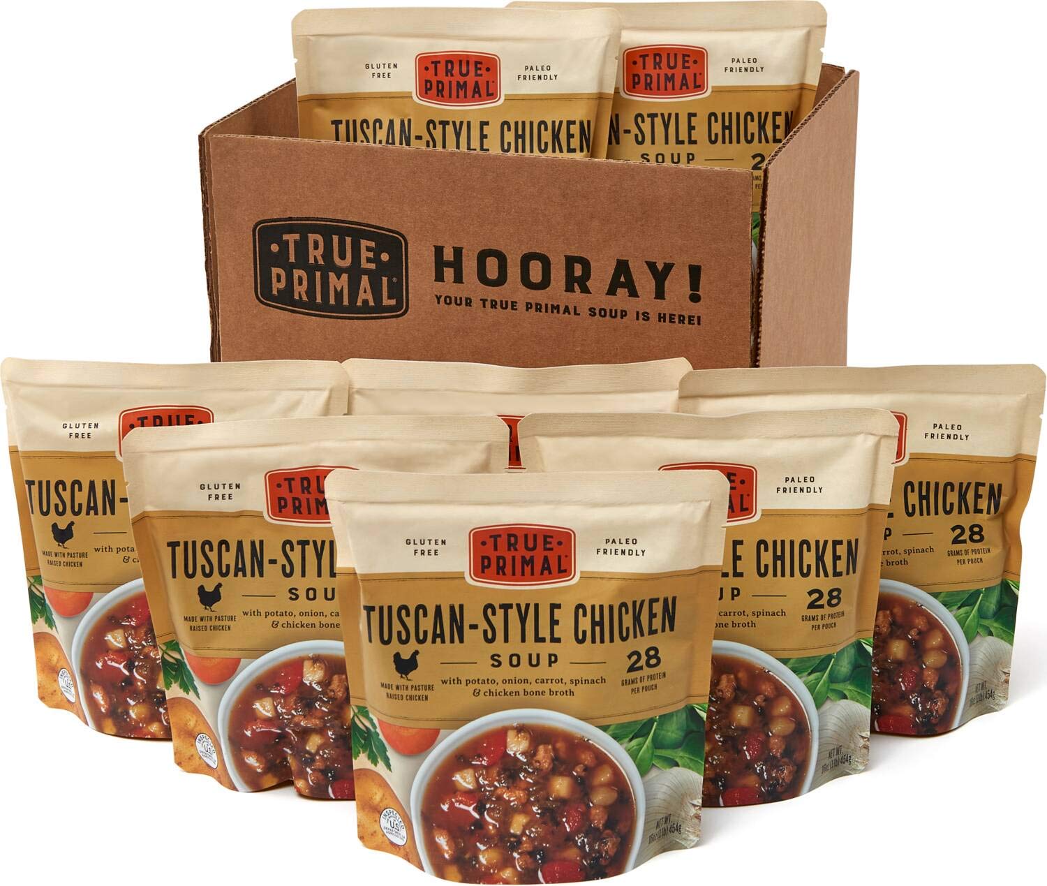 True Primal Tuscan-Style Chicken Soup 8-Pack | Ready to Eat Gluten-Free & Paleo | Pasture-Raised Chicken Bone Broth | Whole30 Approved | Perfect for Quick Meals, Camping & Healthy On-the-Go Nutrition