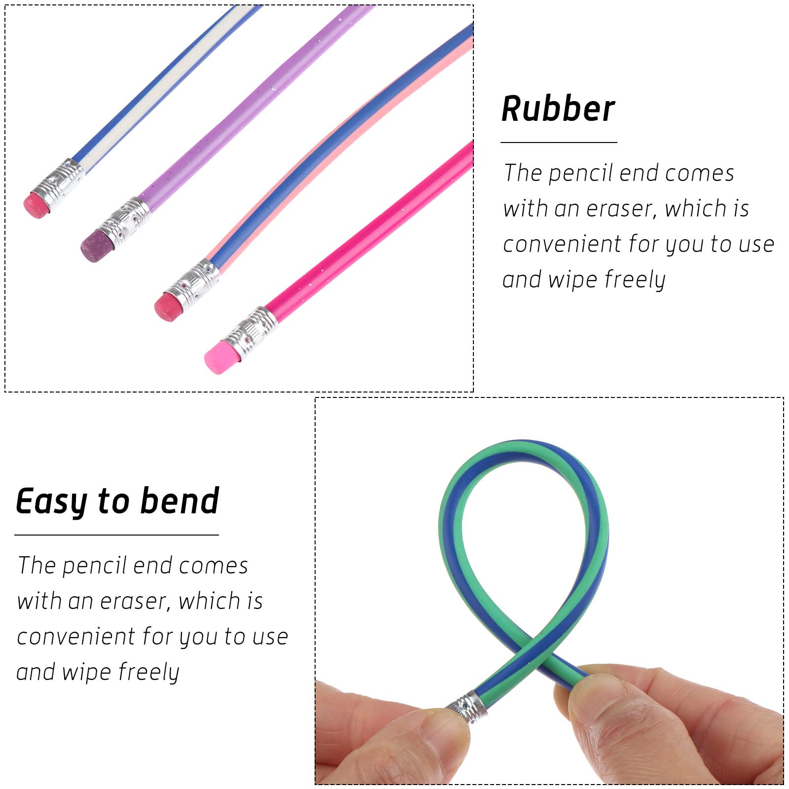 33-Piece Flexible Bendy Pencils for Kids - Colorful Striped Soft Twistable Pencils, Fun School Supplies for Classroom, Art Projects & Creative Writing - Perfect Teacher Gifts & Student Rewards