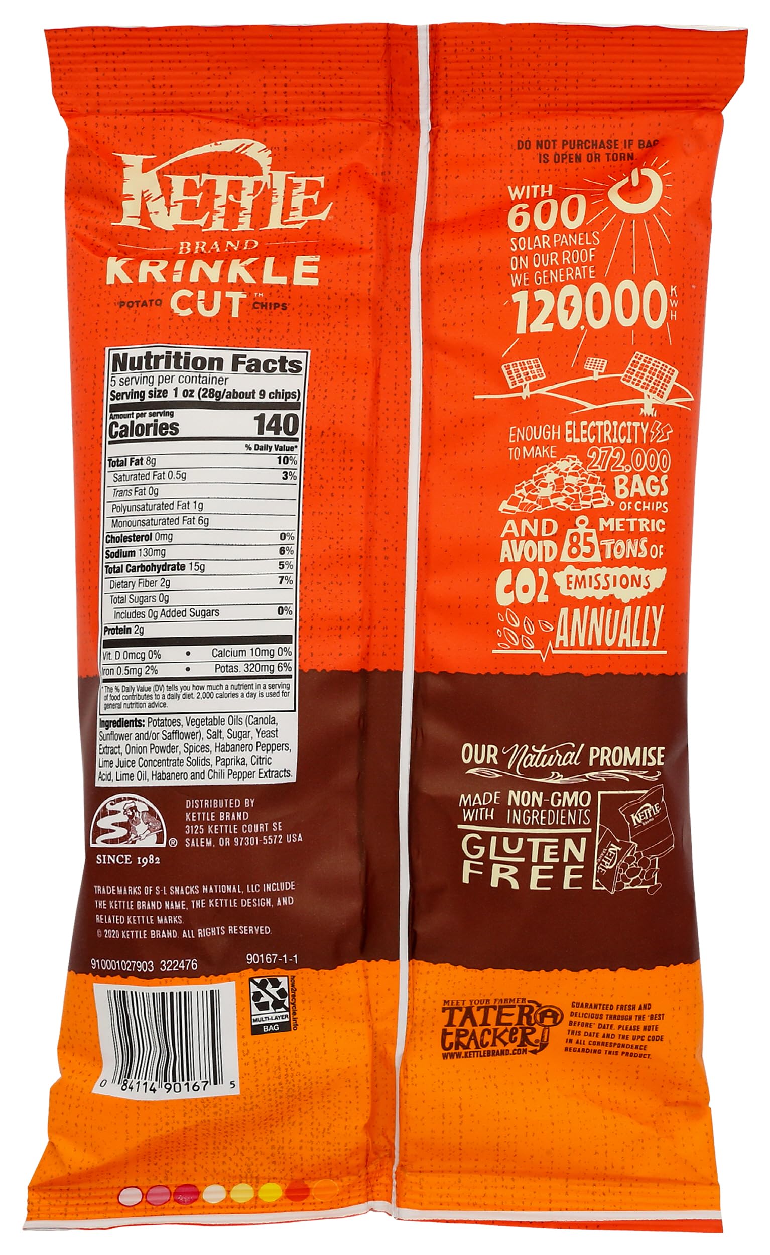 Spicy Habanero Lime Krinkle Cut Kettle Chips - 5oz Bag | Gluten-Free Snacks for Parties, Picnics & Game Nights | Crunchy Kettle-Cooked Potato Chips with Bold Flavor