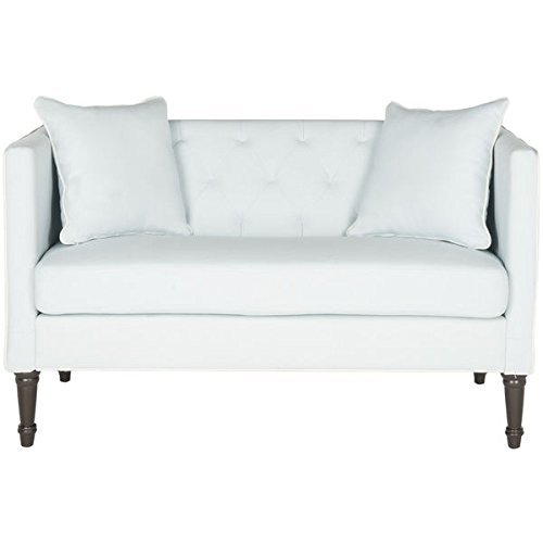Safavieh Sarah Powder Sette Sofa - Blue & Espresso Upholstered Loveseat for Living Room, Bedroom or Office | Small Space Furniture with Modern Design