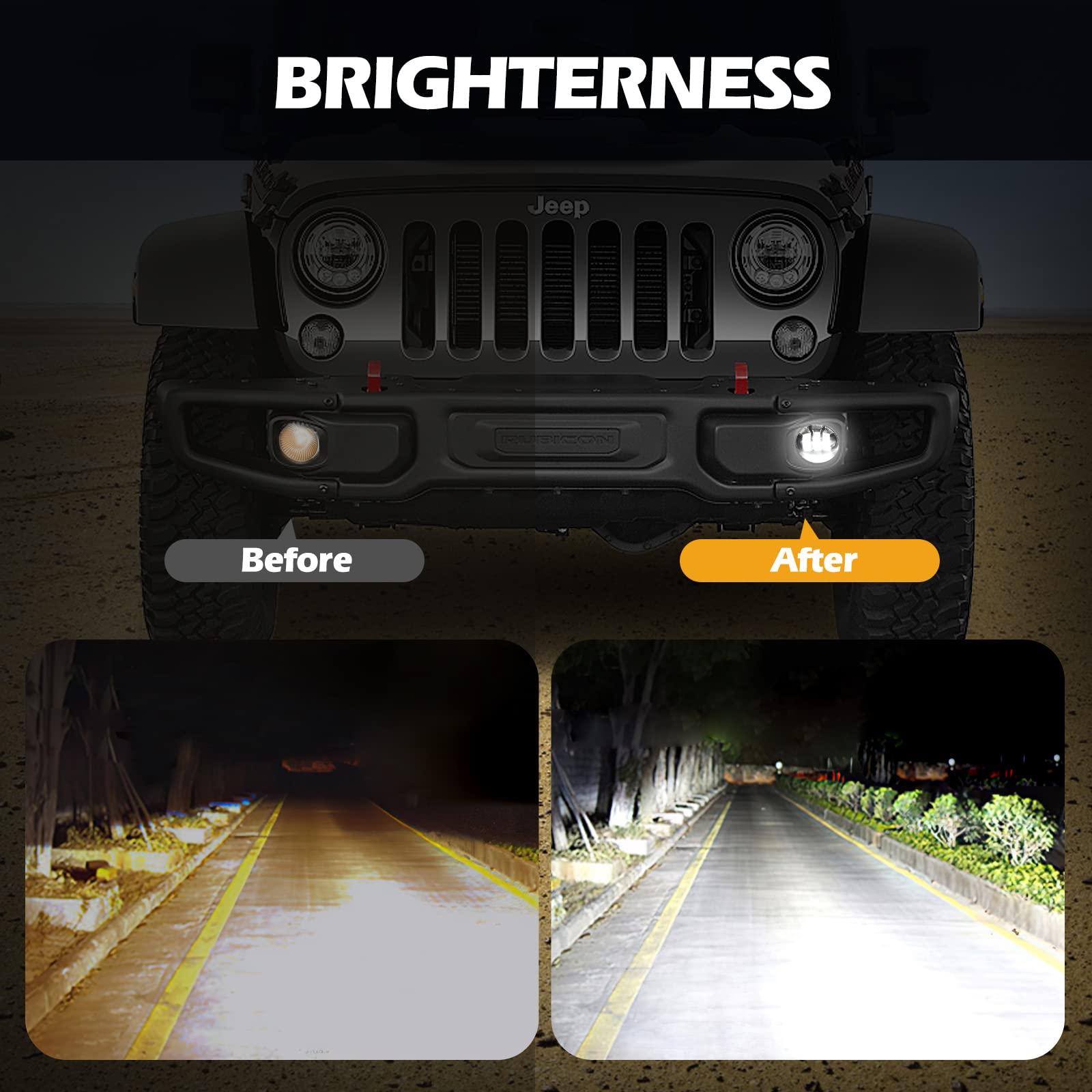 4Inch LED Fog Lights for 2007-2024 Jeep Wrangler JK JKU JLU - 30W White Round Off-Road Driving Lights - Front Bumper Fog Lamps (2PCS) - Perfect for Night Driving & Off-Road Adventures