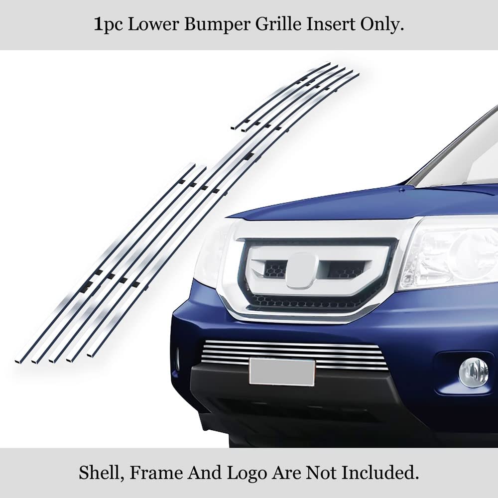 APS Compatible Stainless Steel SS Chrome Billet Front Grill Insert for 2009-2011 Honda Pilot (H66598A) - Lower Bumper Replacement, Enhances Vehicle Appearance & Style for Urban Driving & Car Shows