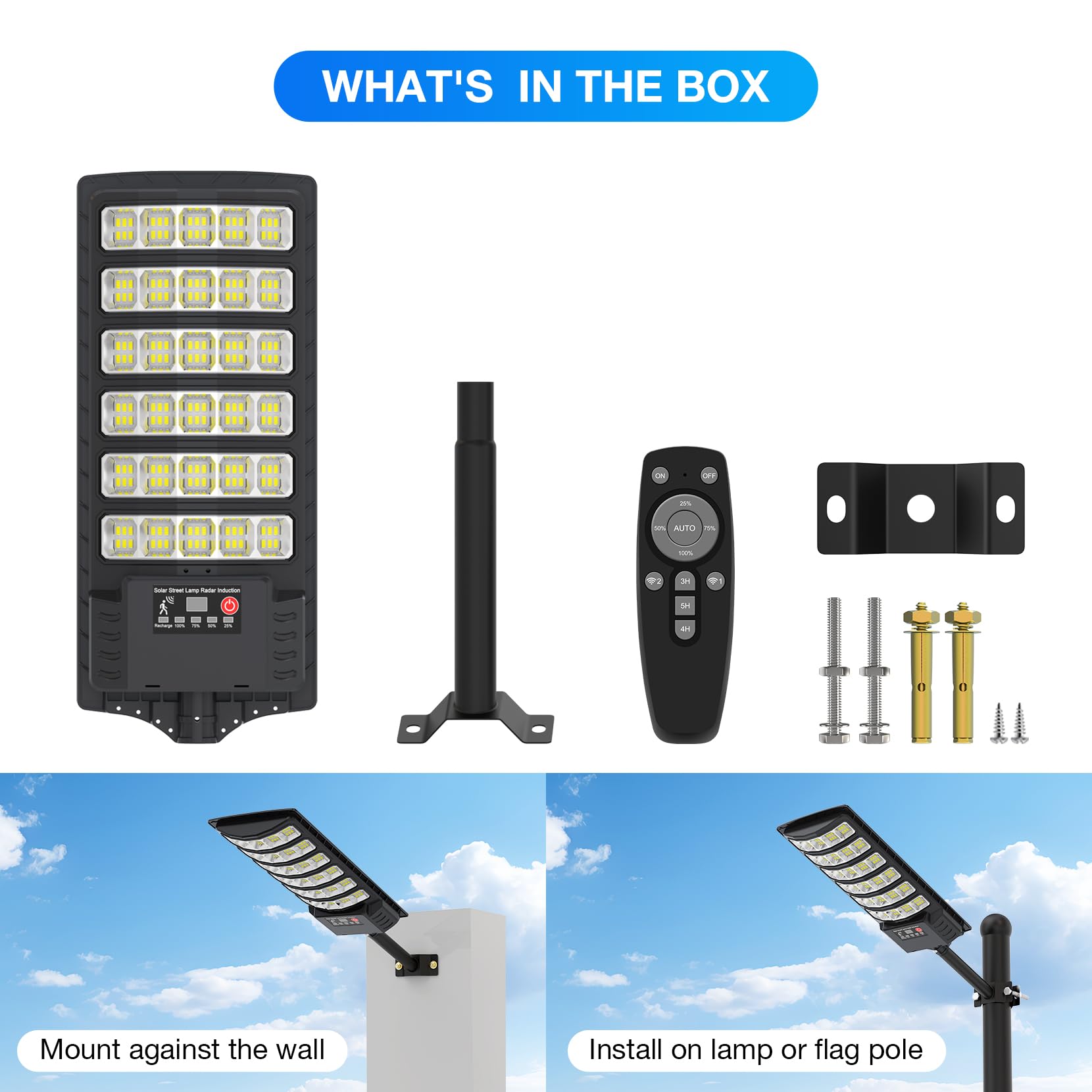 High Power 25000LM Solar Street Lights Outdoor Waterproof - 320° Wide Angle LED Flood Light with Motion Sensor & Remote Control - Ideal for Streets, Courtyards, Parking Garages (4-Pack) - Perfect for Energy-Efficient Outdoor Lighting & Security