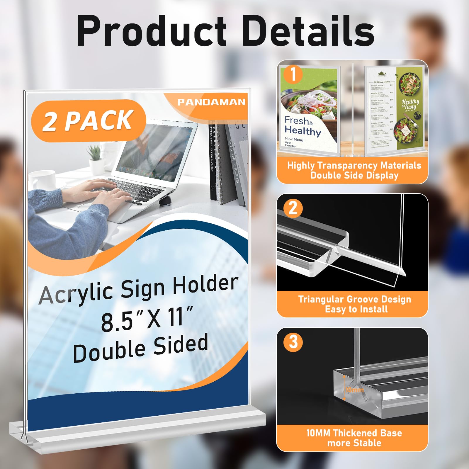 2 Pack 8.5 x 11 Vertical Double Sided Acrylic Sign Holders - Clear Plastic Flyer Stand for Pictures, Menus, Posters - Perfect for Office, Restaurant, Retail Store, Home & Mall Displays
