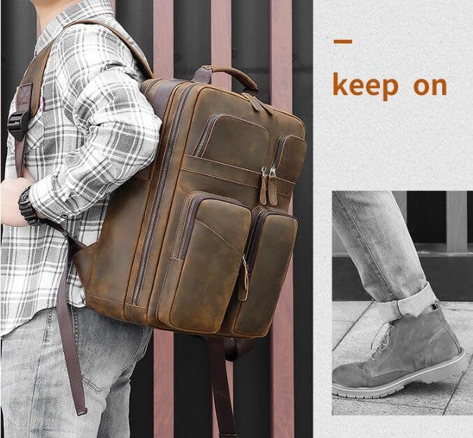 Genuine Large Brown Leather Backpack Purse for Women & Men - Stylish Travel, Work & College Laptop Bag