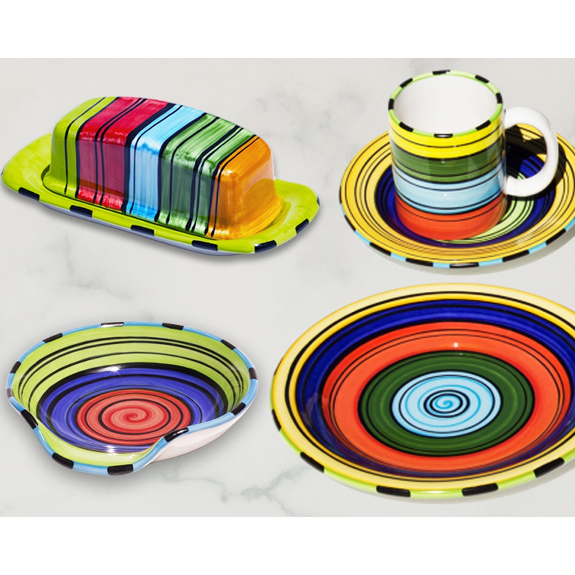 Colorful Striped Acapulco Spoon Rest - Heat Resistant Kitchen Utensil Holder for Cooking, Serving & Countertop Organization