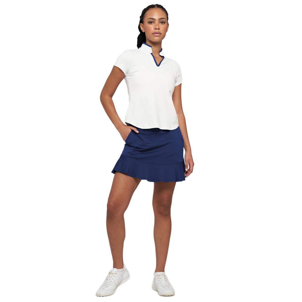 Lija Women's Polo Shirt - Breathable Cotton Golf Tennis Top (White/Navy) for Sports, Work & Casual Wear