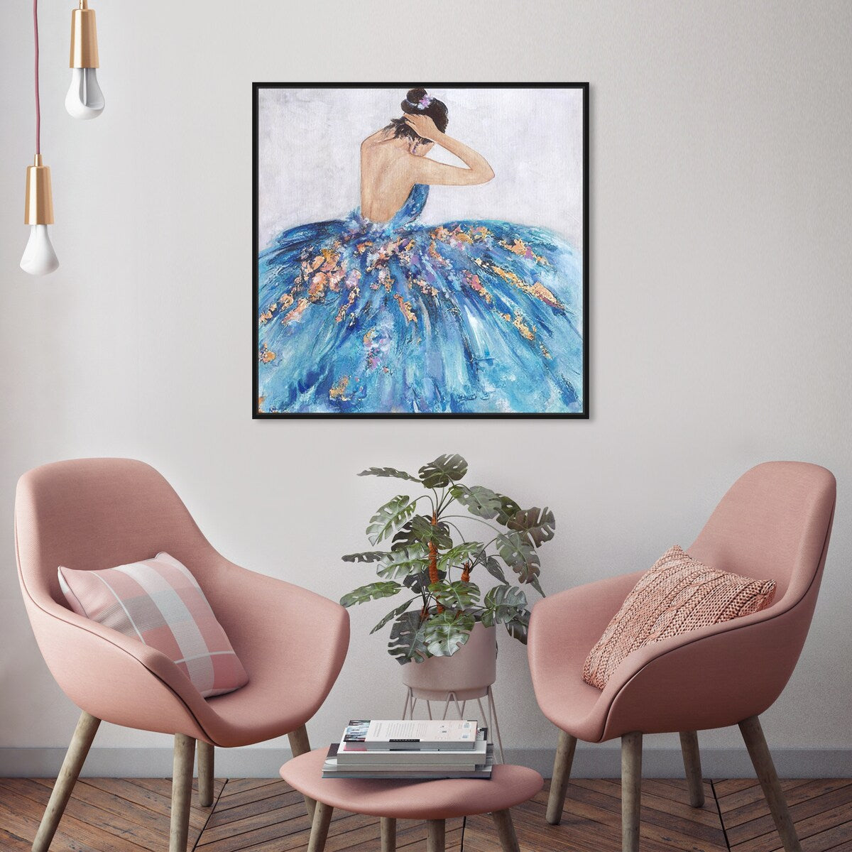 Elegant Princess Dress Glam Blue Framed Canvas Wall Art Print - Blue & Festive Home Decor for Bedroom, Living Room, Nursery | Perfect Gift for Girls, Women & Teens