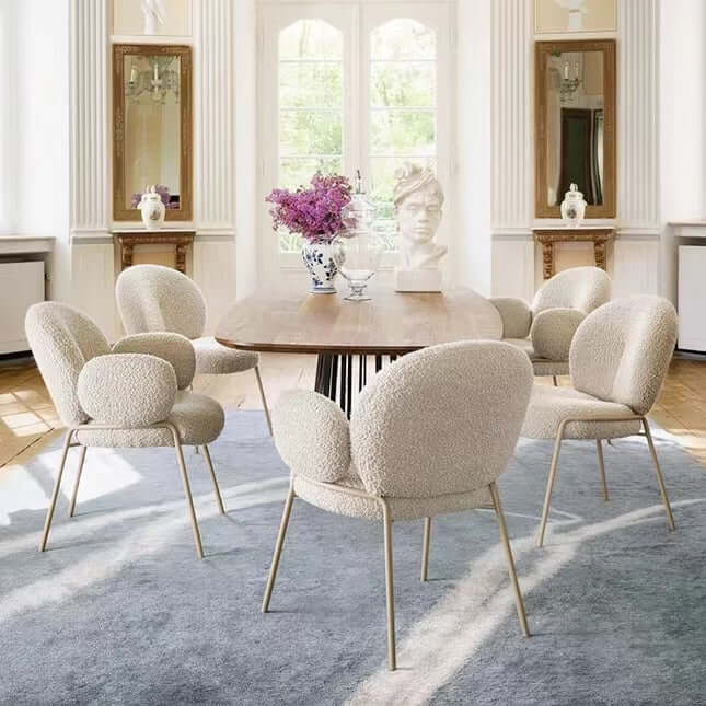 Ivory White Boucle Accent Chair with White Metal Legs - Modern Upholstered Lounge Chair for Living Room, Bedroom, or Office Decor