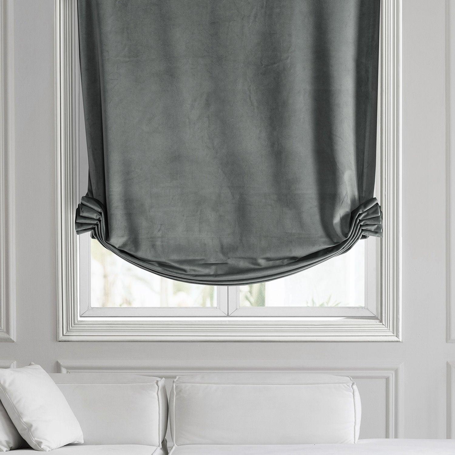 Silver Grey Signature Velvet Roman Shade - Elegant Window Treatment for Living Room & Bedroom | Blackout & Light Filtering Options