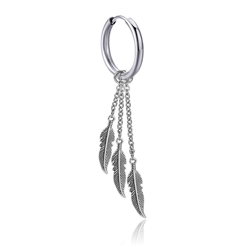Kpop Album Inspired Circle Leaf Small Hoop Earrings | Punk Goth Feather Leaf Chain Dangle Drop Earrings for Men & Women | Trendy Christmas Gift | Perfect for Concerts, Cosplay & Alternative Fashion