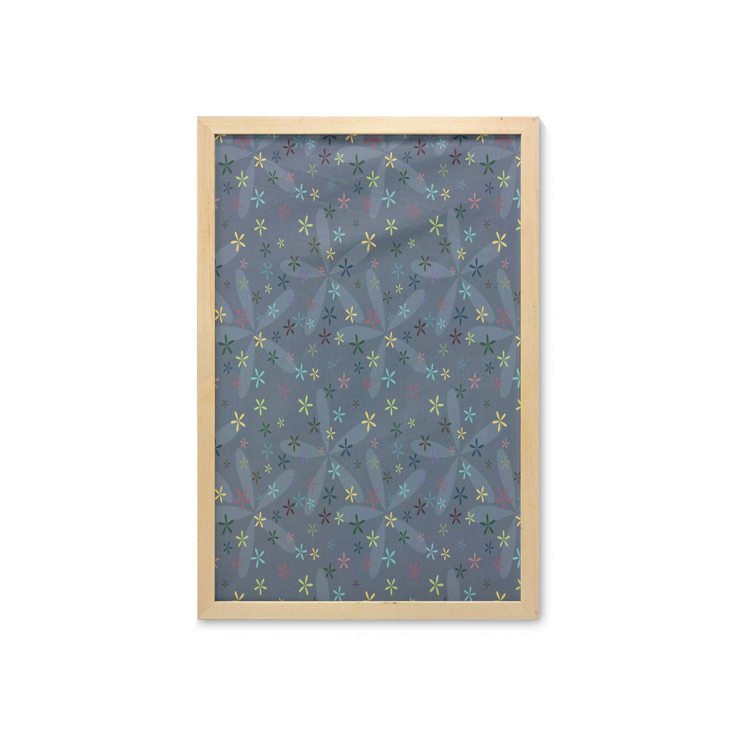 Ambesonne Floral Wall Art with Frame - Abstract Grunge Flower Sketch in Dark Tones, Purpleblue Multicolor Printed Fabric Poster 23