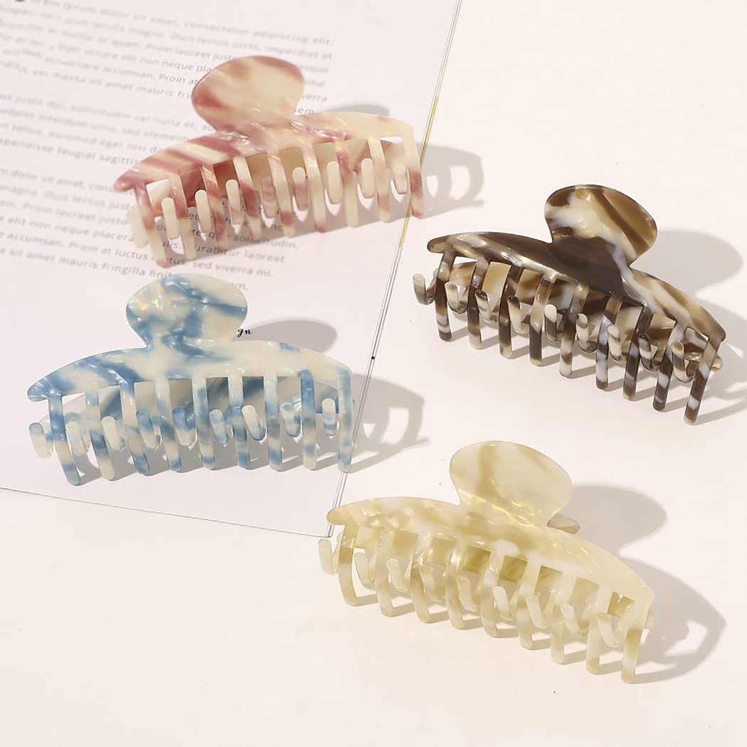 Dorakitten Large Modern Fashion Hair Claw Clips - 2PCS Acrylic Interlocking Teeth Ponytail Holders for Women, Elegant Bathroom Hair Grips (Perfect for Home, Office & Travel)