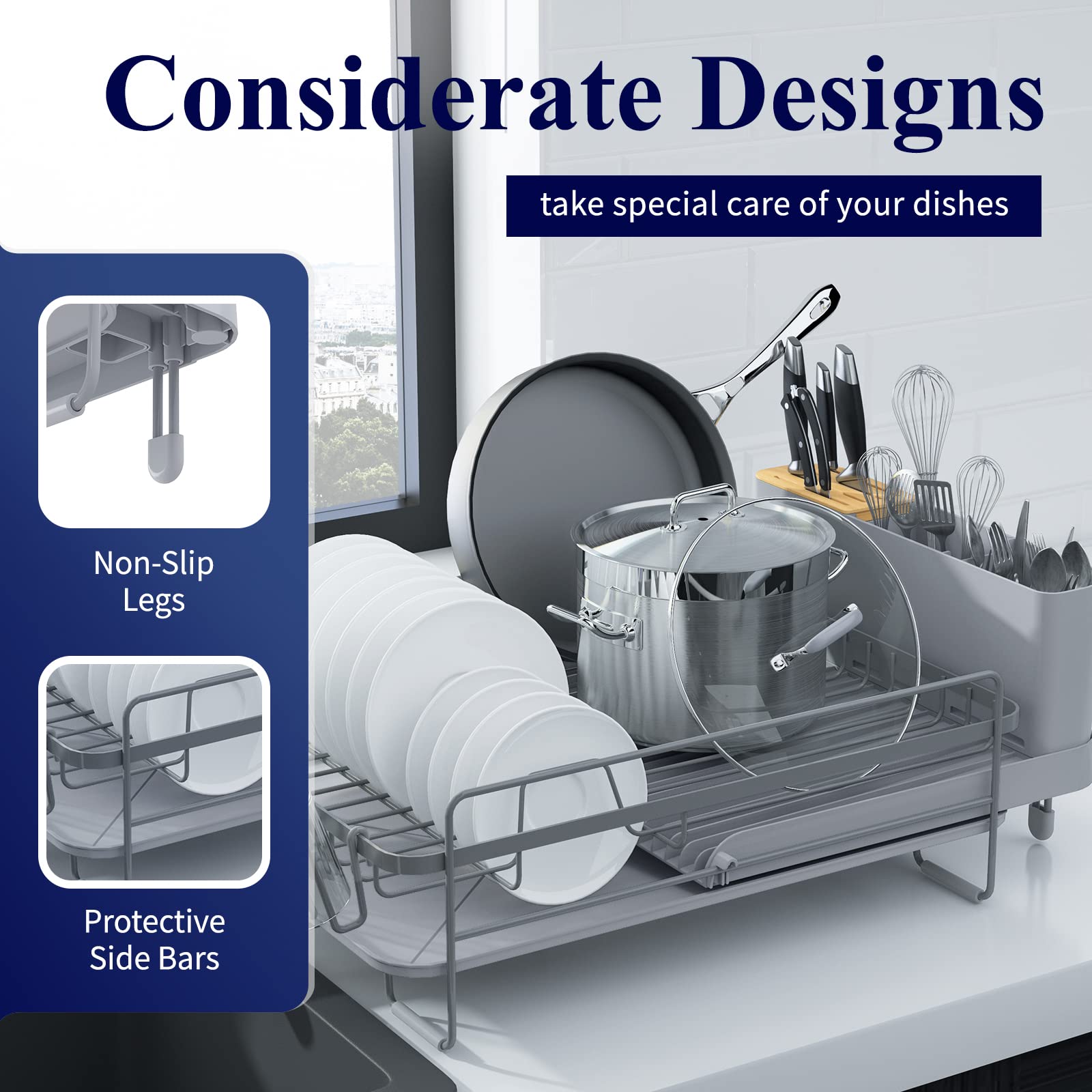 Kitsure Expandable Dish Drying Rack with Utensil Holder & Cup Drying Stand - Large 27