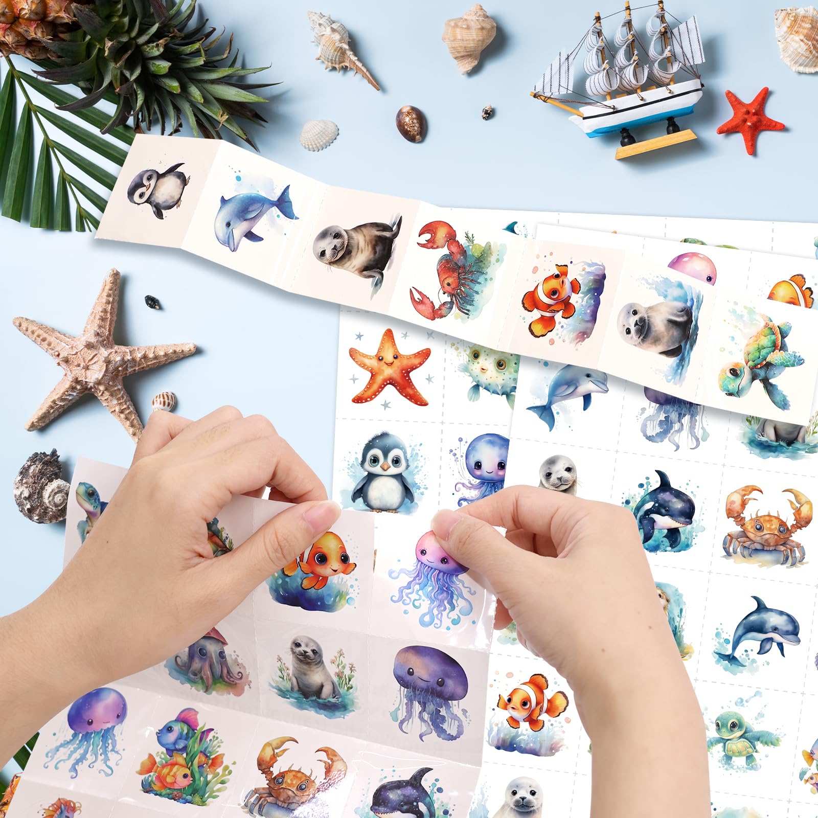 140Pcs Ocean Animal Temporary Tattoos for Kids - Underwater Sea Creature Stickers for Ocean Theme Birthday Party, Baby Shower Favors & Goodie Bag Fillers - Perfect for Summer Beach Parties, Pool Events & Mermaid Themed Decorations