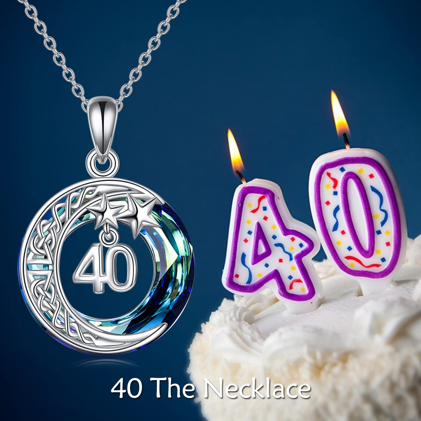 Moon Star Necklace for Women - 925 Sterling Silver Crescent Moon & Number Pendant with Blue Crystal, Elegant Circle Jewelry | Perfect Christmas & Birthday Gift for Her, Mom, Wife or Girlfriend | Ideal for Date Nights, Anniversaries & Special Occasions