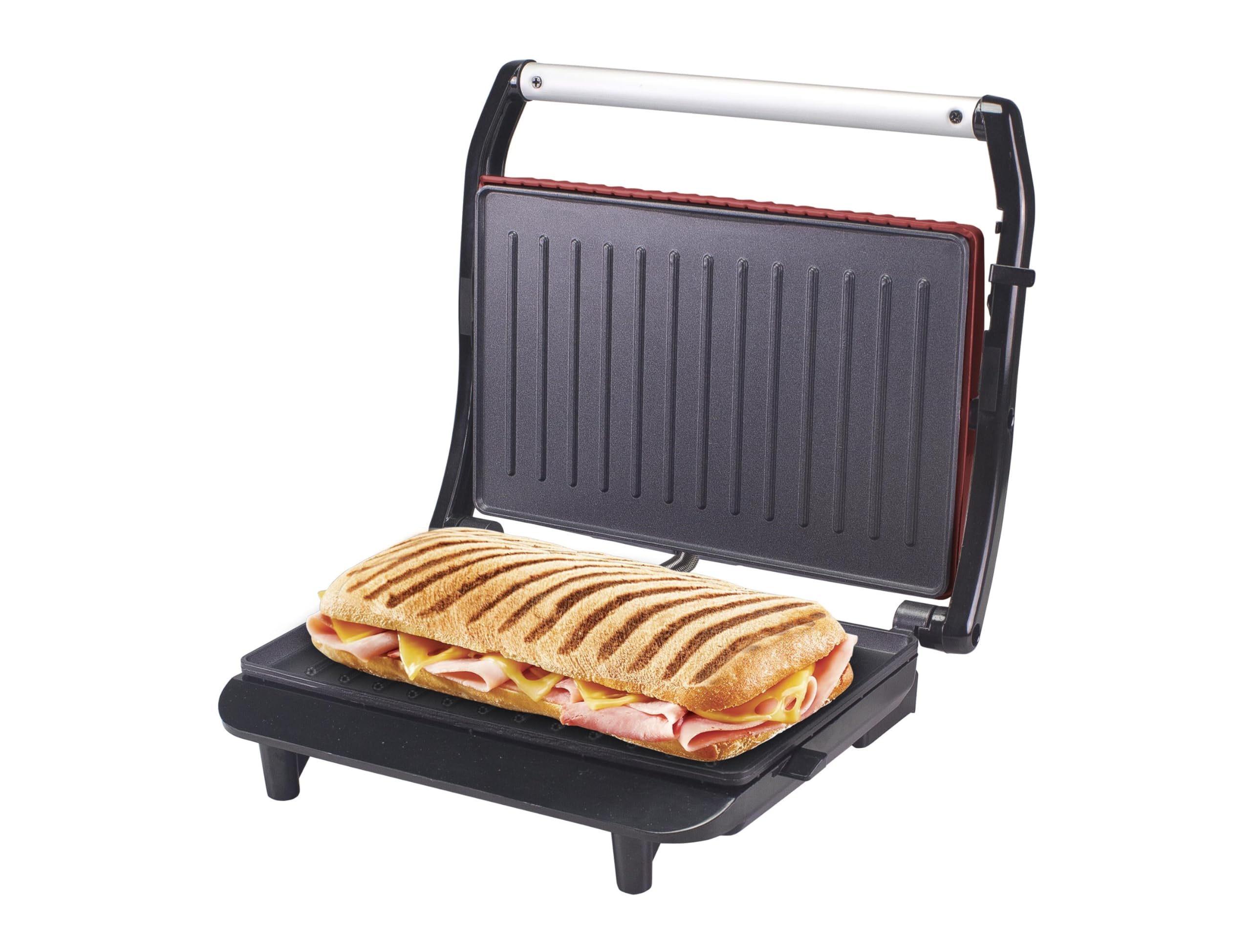 BEPER P101TOS002 850W Electric Panini Press & Sandwich Maker with Non-Stick Plates, Heat-Resistant Handle, Red - Perfect for Home, Office, and Restaurant Use