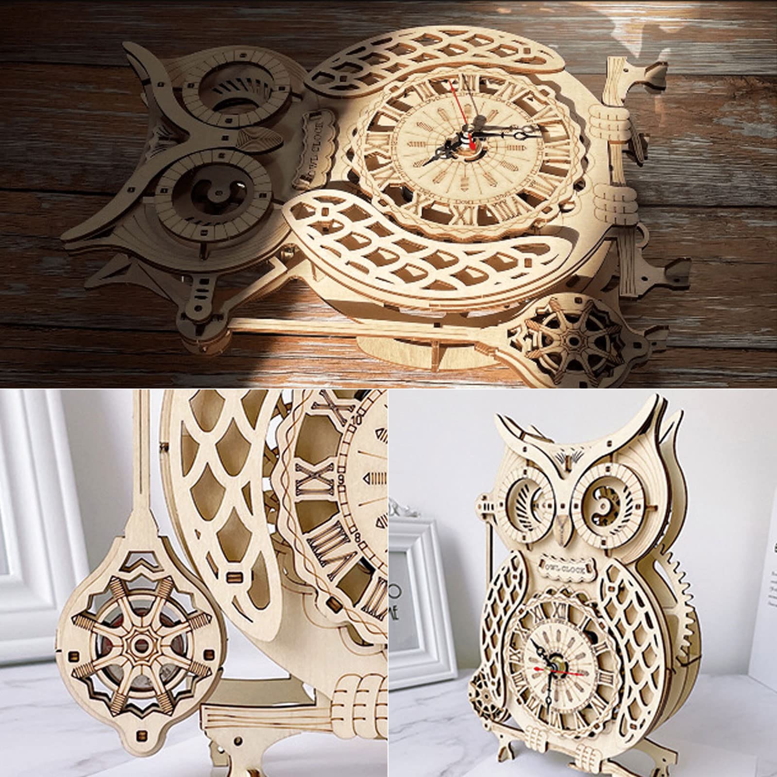 3D Wooden Puzzle Owl Clock Kit - DIY Wooden Model Building Kit for Adults & Teens - Fun Animal Shaped Craft Toy for Home Decor & Gift Giving - Perfect for Relaxation, STEM Learning & Creative Home Office Decor