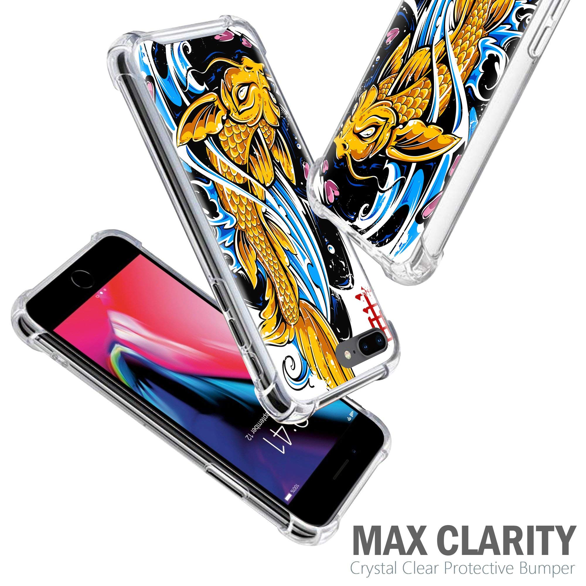 Premium Slim Clear Bumper Case for Apple iPhone 7 Plus/8 Plus - Full Body Protection, Koi Fish Design - Perfect for Everyday Use, Work & Outdoor Activities
