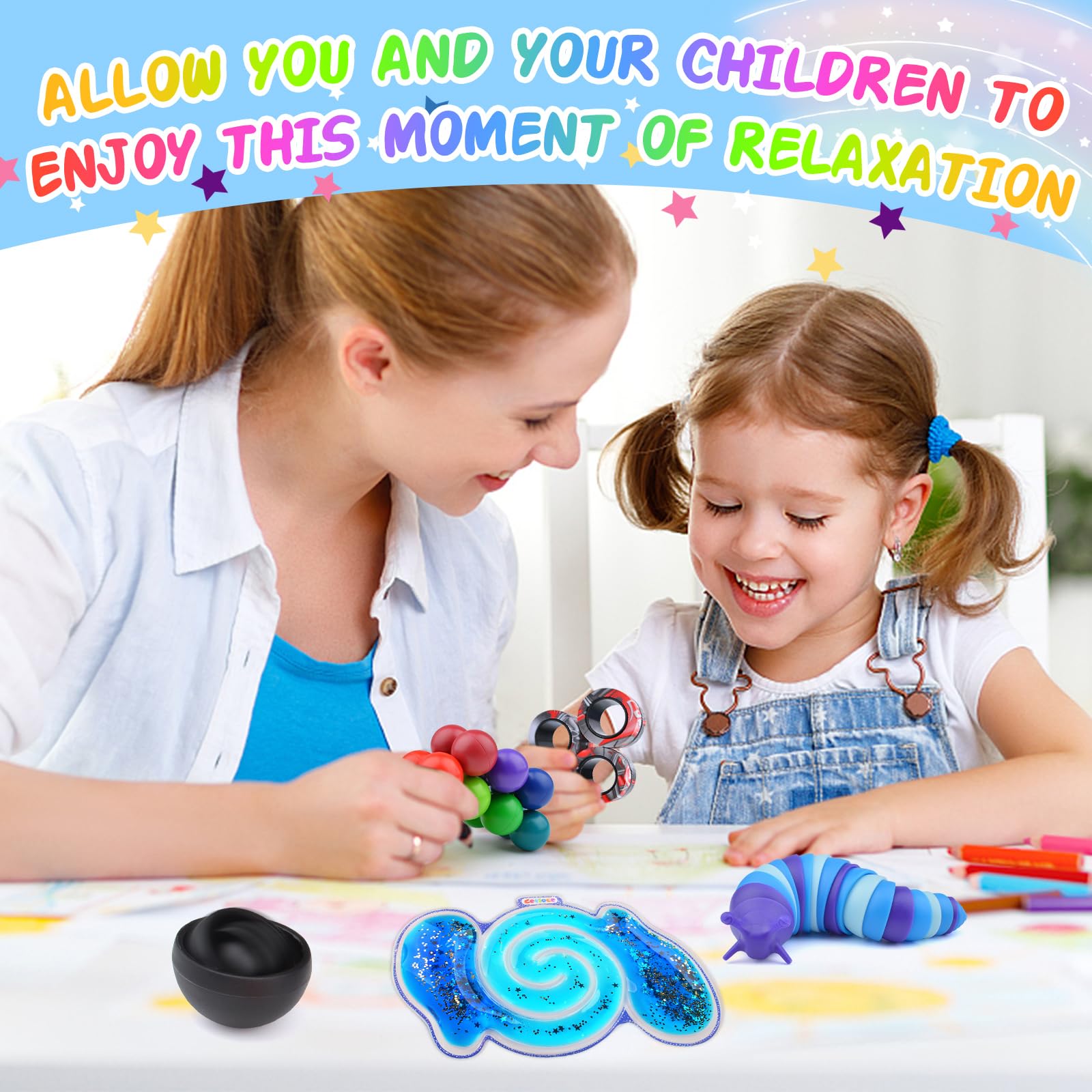 Cevioce 5-Piece Fidget Toy Set for Adults & Kids - Stress Relief Sensory Toys with Spinner, Slug, Magnetic Rings - Perfect for ADHD, Autism, Anxiety - Stocking Stuffers for Teens, Boys & Girls - Great for Classrooms, Travel, and Office Use
