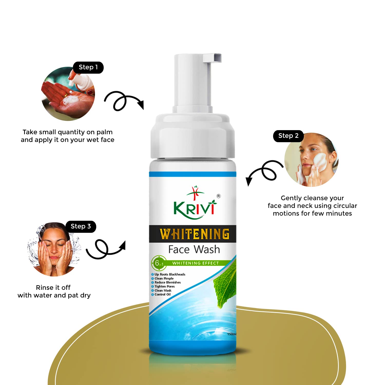 Krivi Whitening Face Wash with Sea Buckthorn Oil, Vitamin A, E & B5 - Paraben & Sulfate Free 150ml (Pack of 1) for Brightening, Hydrating & Gentle Cleansing - Perfect for Daily Skincare Routine