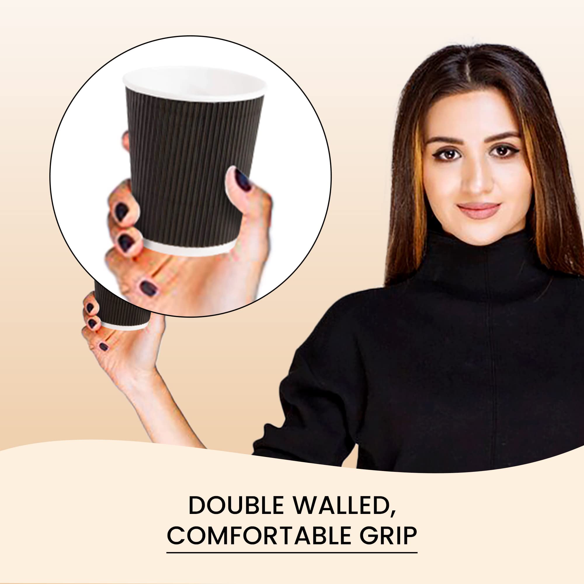 Insulated Disposable Coffee Cups 4 oz - 1000 Pack Black Ripple Wall Paper Cups with Comfortable Grip | Triple Layer Hot Beverage Protection | Perfect for Coffee Shops, Offices & Catering Events