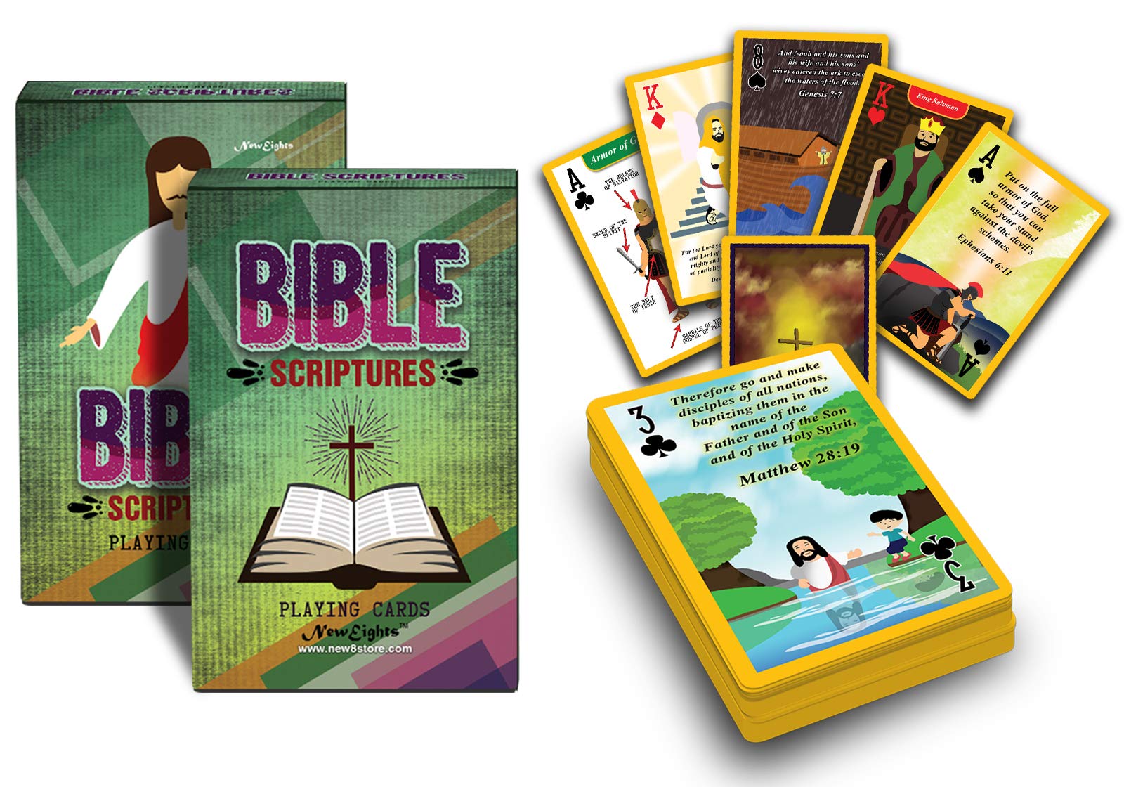 Bible Scriptures Playing Cards (2-Deck) - Christian Bible Study Cards for Kids & Adults - Perfect for Church, Sunday School, Family Game Night & Religious Education Gifts