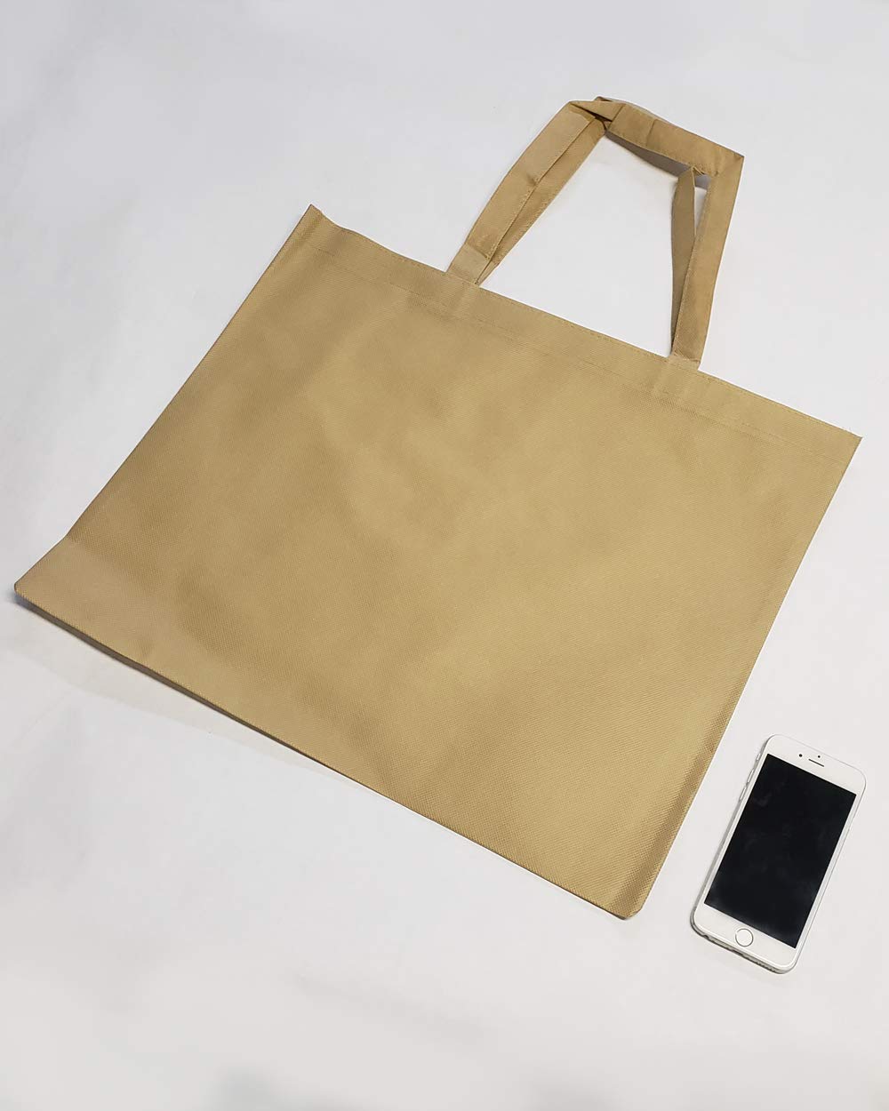 50 Pack Bulk Khaki Large Tote Bags - Heavy Duty Reusable Shopping Bags for Grocery, Beach, Trade Shows & Promotional Events