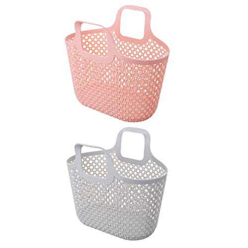 Hemoton 2-Pack Plastic Storage Baskets with Handles - Bathroom Organizer for Shower, Kitchen & Home - Waterproof Hollow Design for Toiletries, Cosmetics & Sundries Storage (Ideal for Bath, Laundry & Closet Organization)