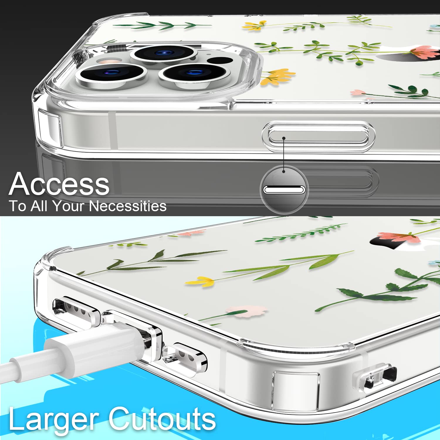 GiiKa iPhone 13 Pro Max Case with Screen Protector - 6.7 Inch Clear Shockproof Protective Floral Design Hard Case with TPU Bumper Cover for Women & Girls - Perfect for Everyday Use, Work, and Outdoor Activities