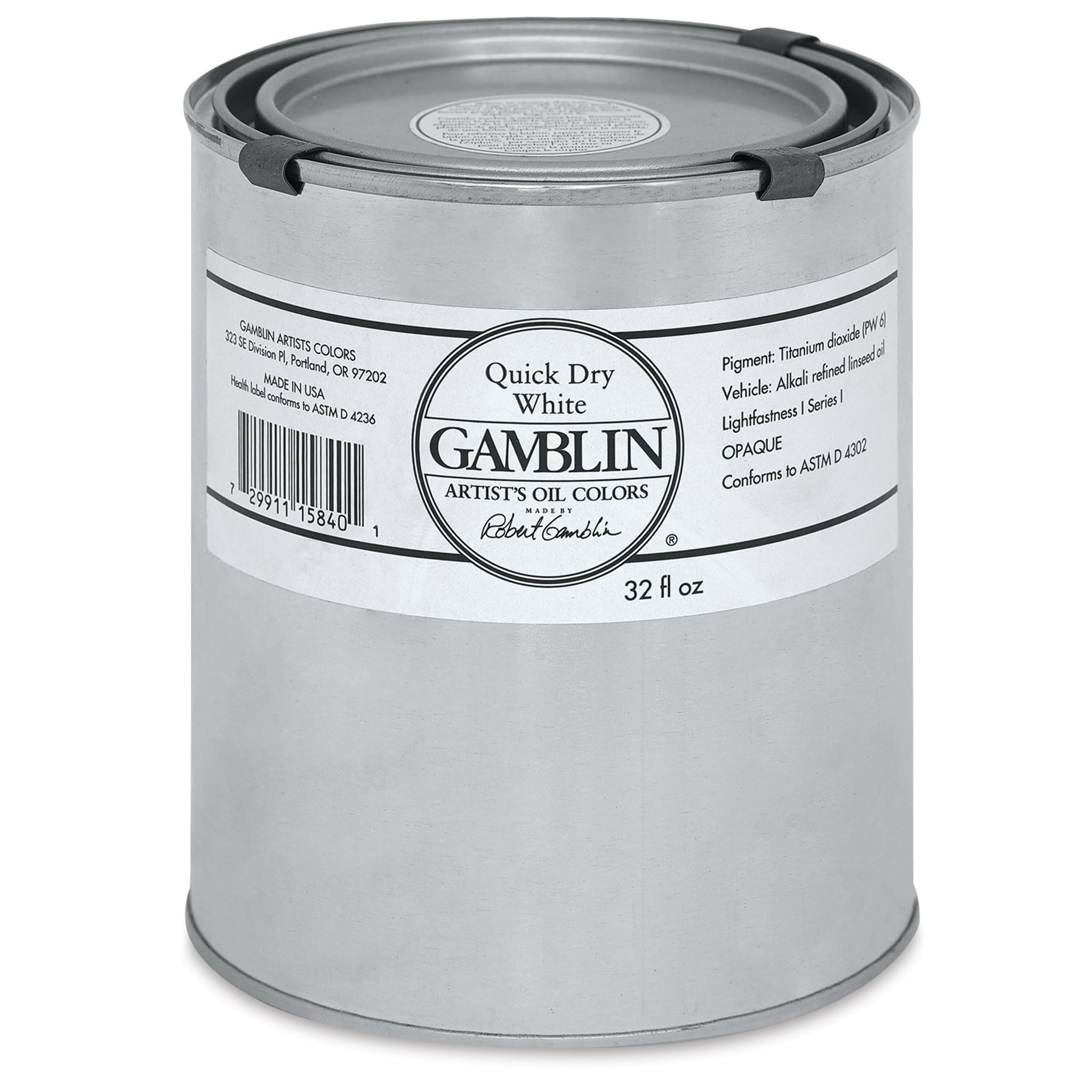 Gamblin Artist's Oil Color 32 oz Can - Fast Drying White Oil Paint for Professional Artists | Perfect for Canvas Painting & Studio Art Projects
