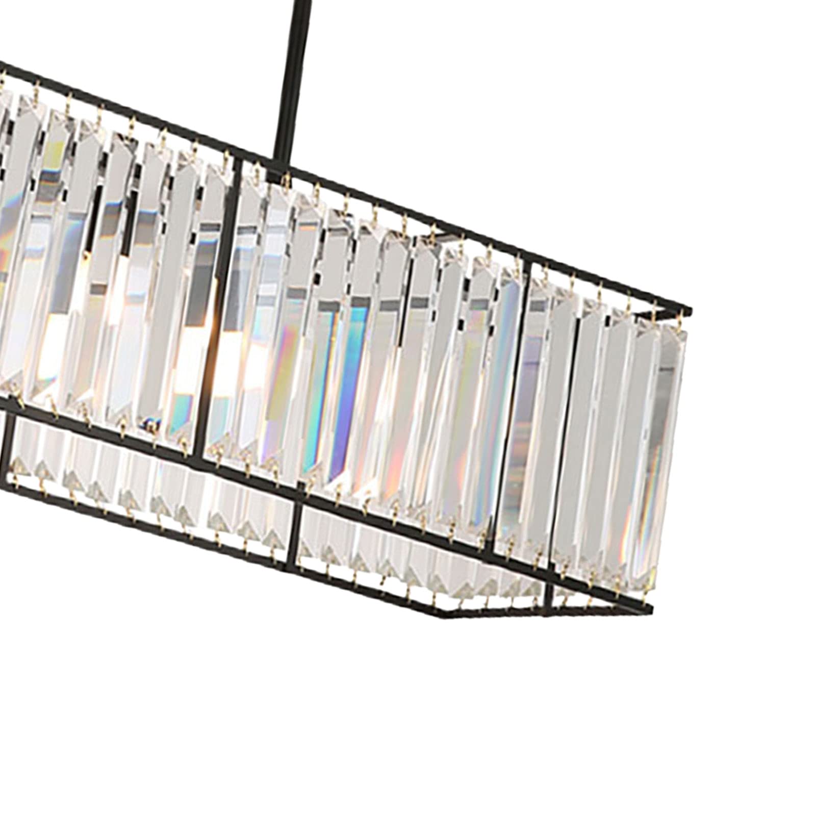 YIYIBYUS 85×22 Inch 4-Light Modern Industrial Rectangular Raindrop K9 Crystal Chandelier - Adjustable Height 16-32 Inches, 110V E12 Black Ceiling Light for Dining Room, Living Room, Bedroom & Foyer