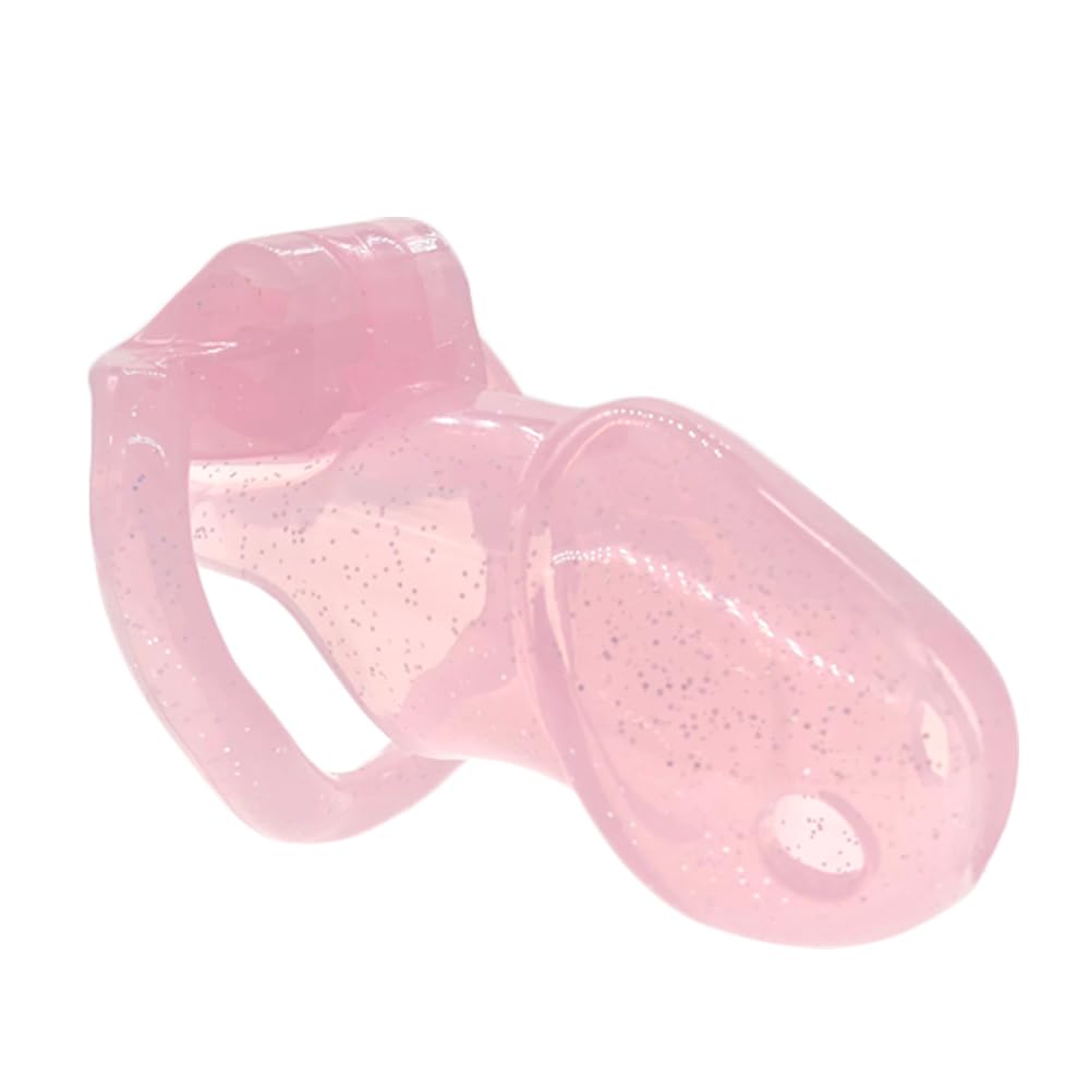 FYJENNICC HT-V2 Male Chastity Cage - Resin Beginner Chastity Device for Men | 5 Color Options (Short & Long) | Includes 2 MagicLockers & 4 Sizes of Rings | Adult Sex Toy for Couples Play, BDSM, and Tease Control (Pink with Silver Sparkles, Large Size)