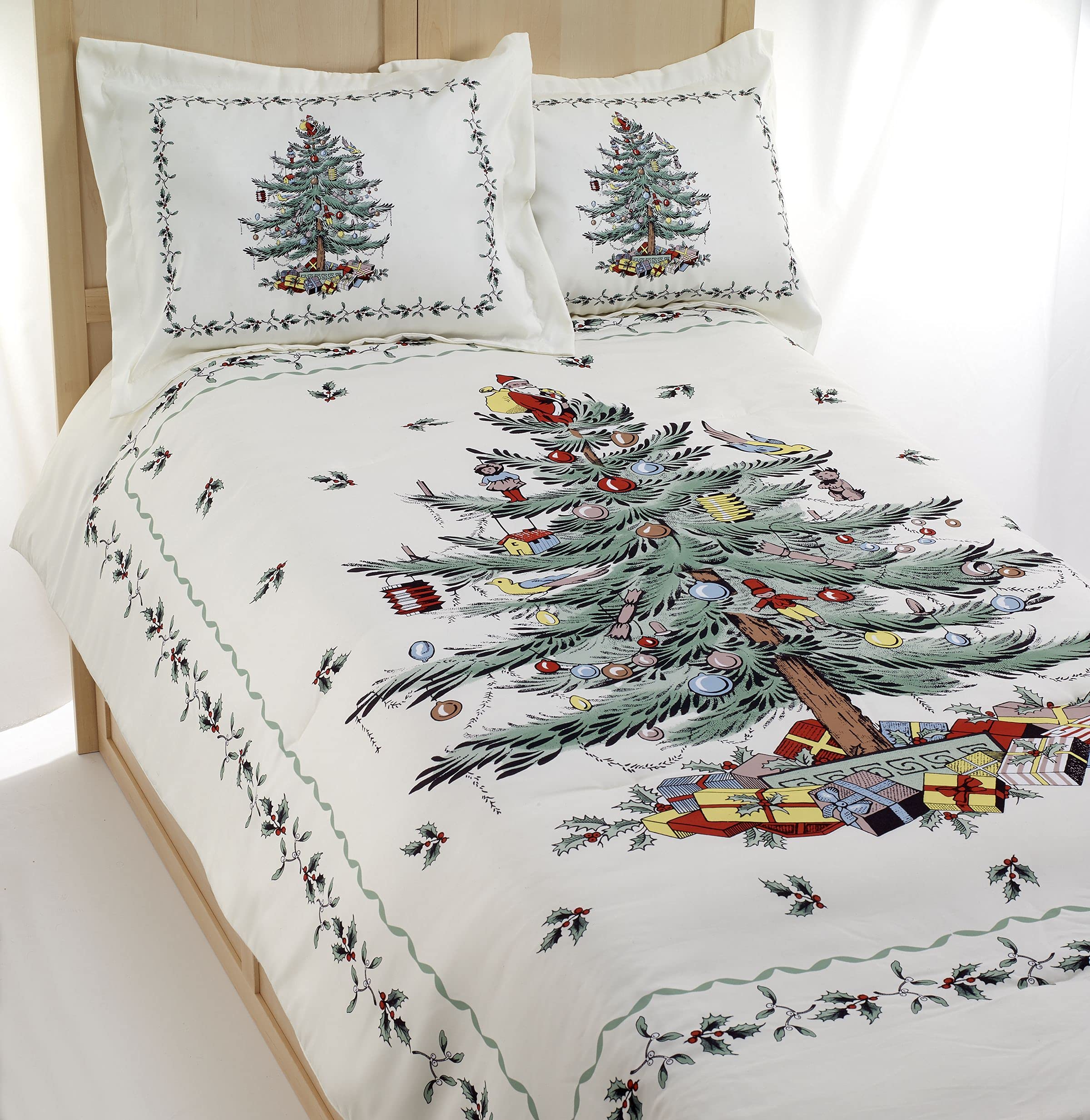 Spode King Comforter Set - 3-Piece Luxury Bedding with Matching Shams, Ivory Christmas Tree Holiday Decor for Cozy Winter Bedrooms & Festive Home Styling