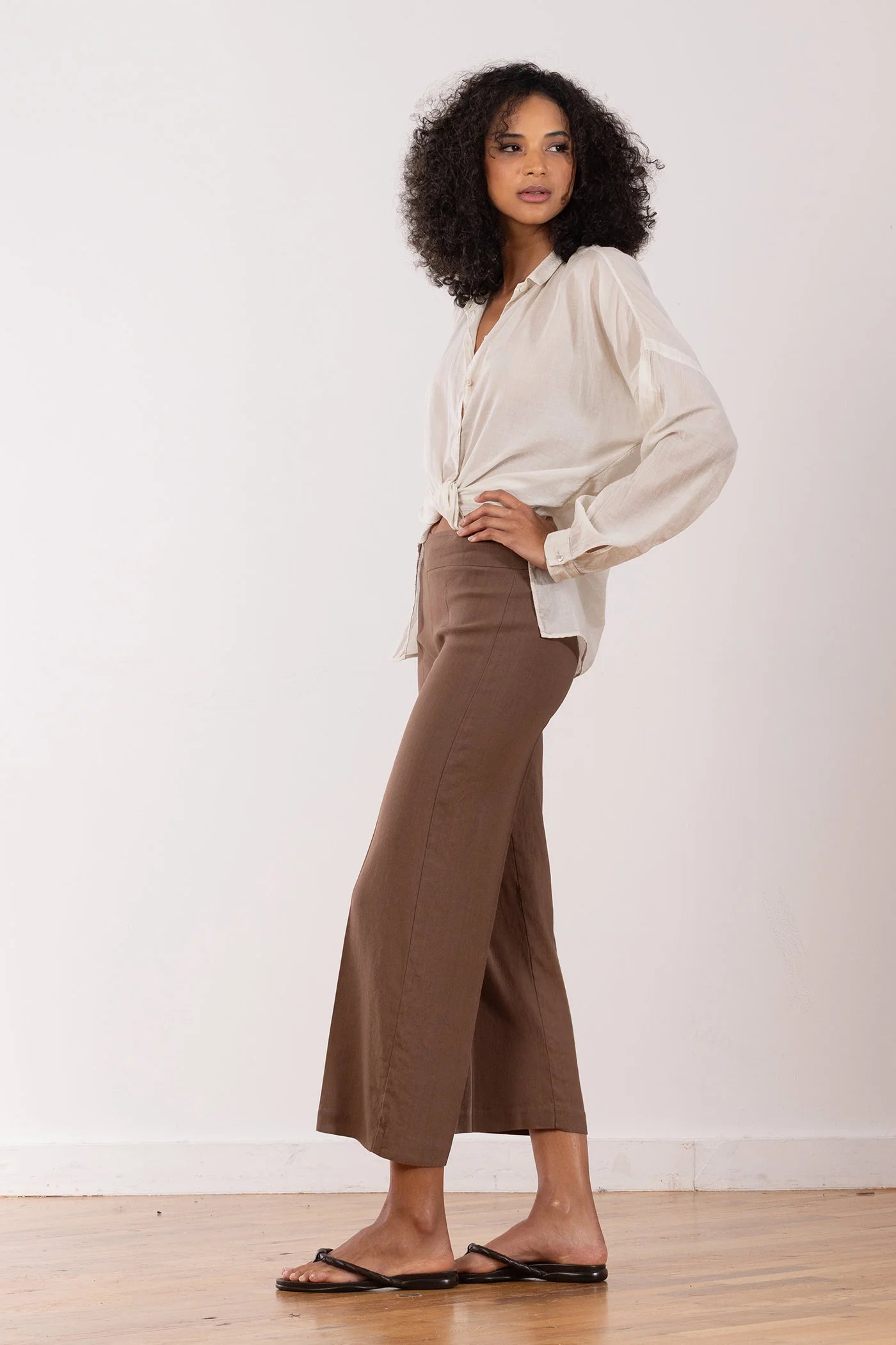 Alex Linen Pants for Women - Comfortable Casual Wide Leg Trousers in Cognac Brown - Perfect for Summer, Beach, and Office Wear
