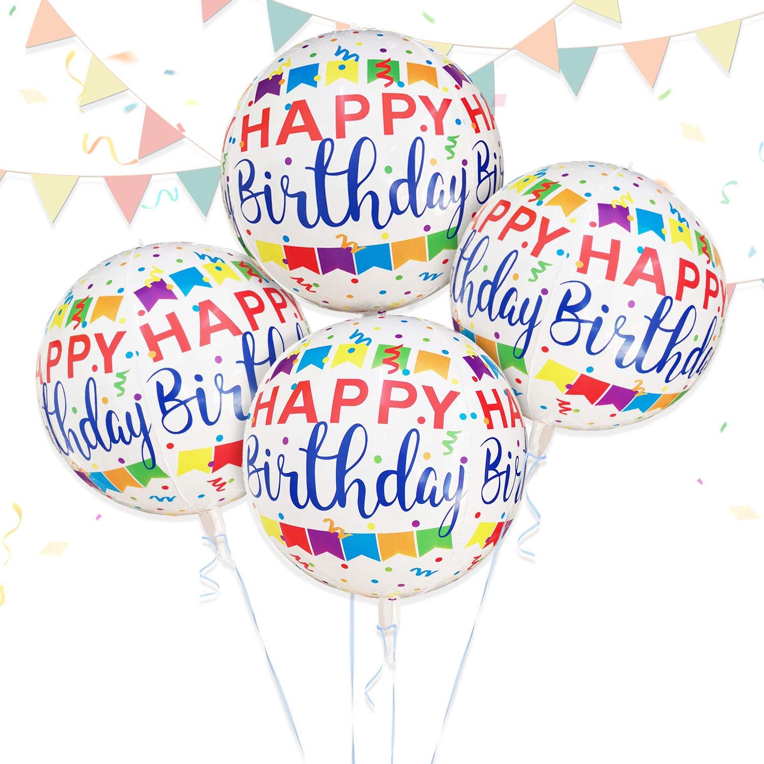 Eanjia 16in 4D Foil Confetti Balloons - White Happy Birthday Mylar Balloons for Party Decorations | Kids Birthday Party, Baby Shower & Anniversary Celebration Decor