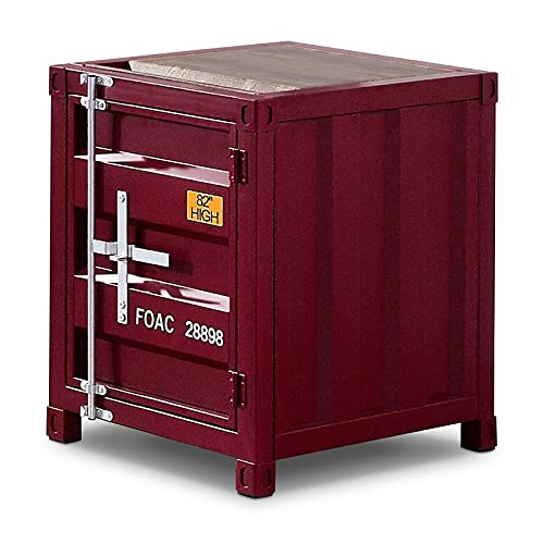Furniture of America Sprewell Novelty Metal Sliding Door End Table - Red Accent Table for Living Room, Bedroom & Office - Modern Side Table with Smooth Sliding Door Storage