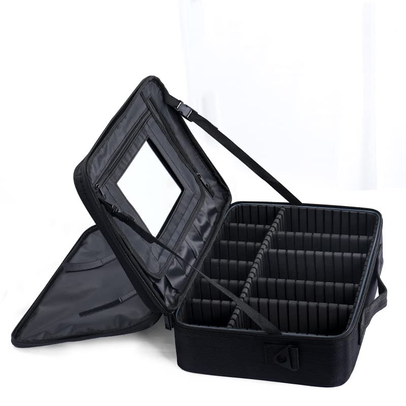 Waterproof Travel Cosmetic Bag for Women - Portable Makeup Organizer with Multiple Pockets - Toiletry Bag for Vacation, Gym & Business Trips - Black (2022 New Design)