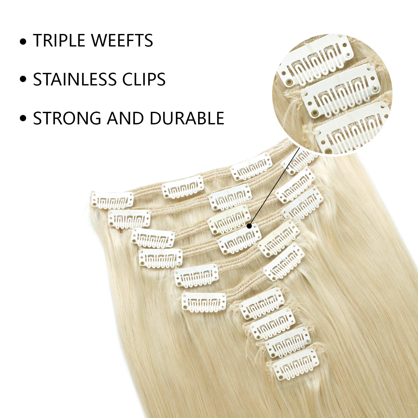 SixStarHair 22 Inch Ash Blonde Clip-In Human Hair Extensions - 10 Piece Set (240g) with 21 Clips | Remy Human Hair Wefts for Volume & Length | Perfect for Parties, Weddings & Daily Styling