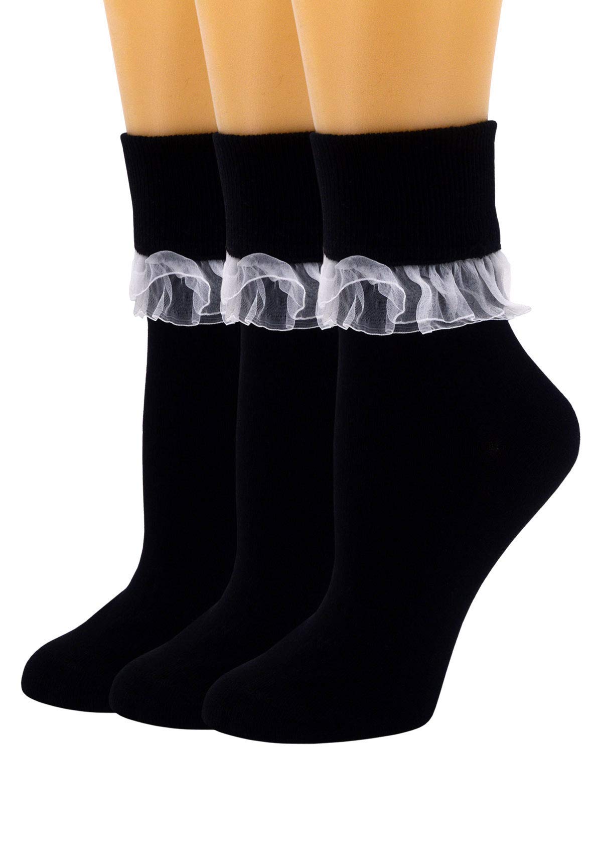 SEMOHOLLI Women's Lace Ruffle Ankle Socks - Fashionable Frilly Socks for Ladies & Girls - Perfect for Princess Costumes, Vintage Outfits & Everyday Wear
