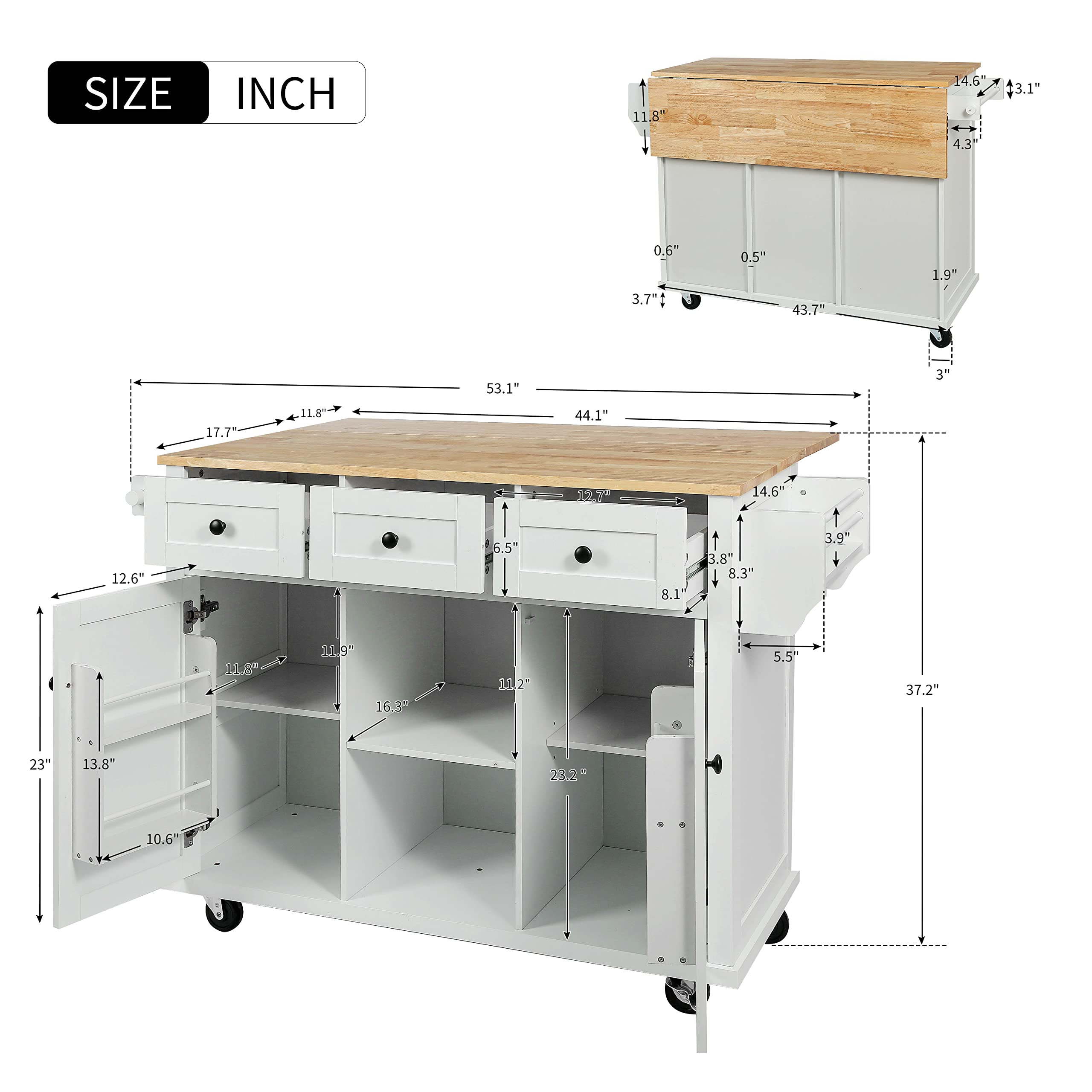 Modern Kitchen Island Cart with Wheels & Storage - White for Dining & Bathroom