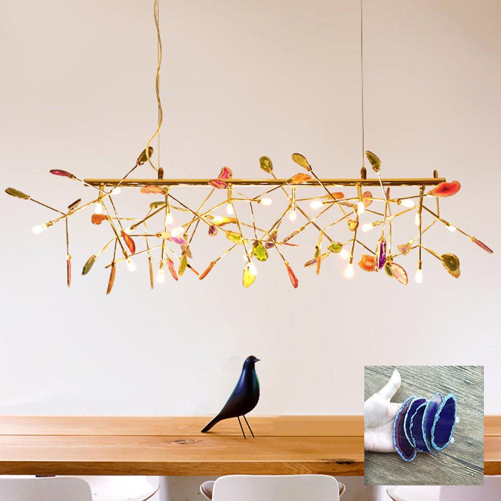 Elegant Agate Flake Chandelier - Natural Stone Crystal Ceiling Light Fixture for Dining Room, Living Room & Bedroom Decor