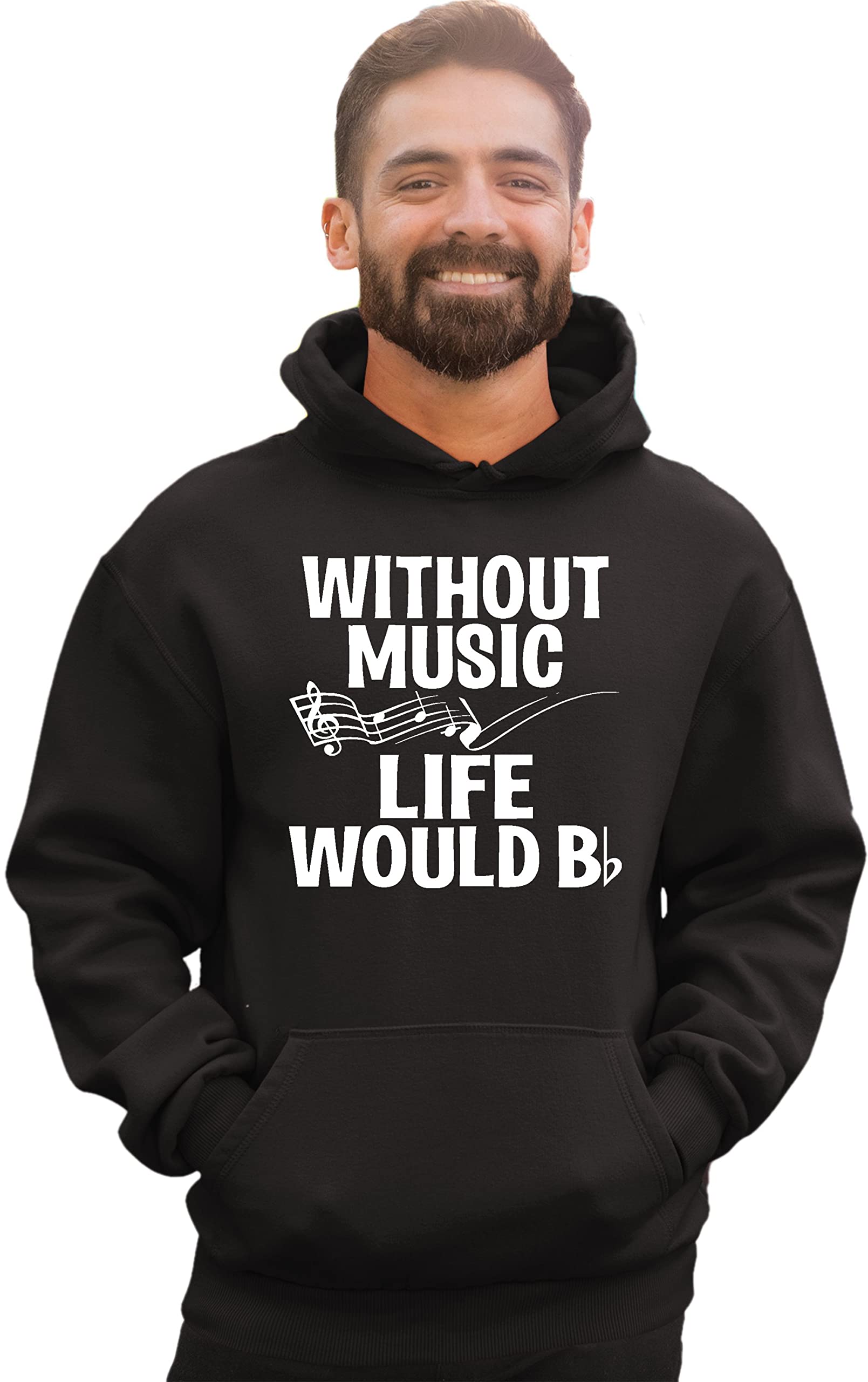 Funny Music Lovers Hoodie - 'Go All Out Without Music Life Would B Flat' Graphic Sweatshirt for Men & Women | Perfect Gift for Musicians, Band Members & Music Enthusiasts