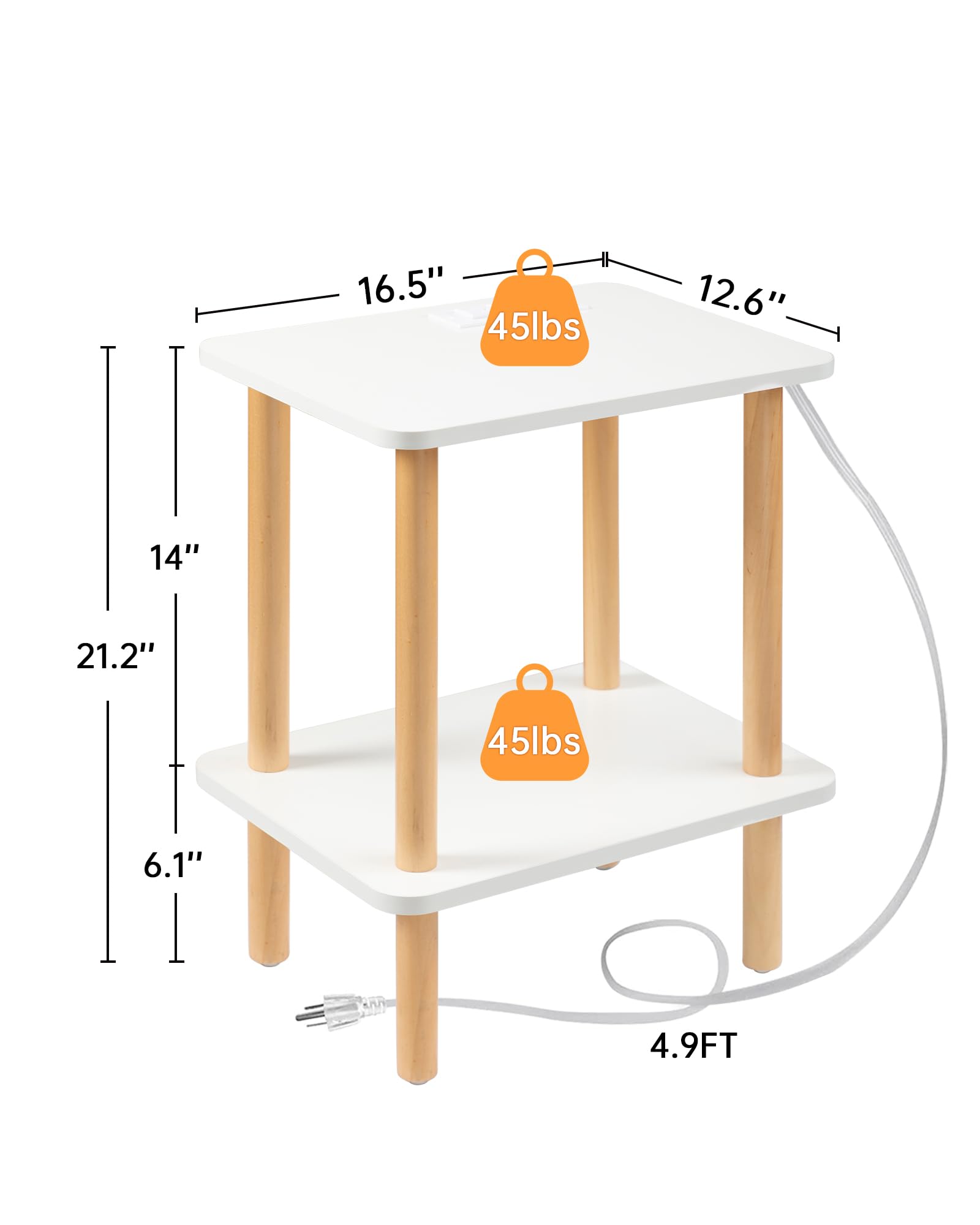 FORAOFUR 2-Tier End Table with USB Charging Station & Outlets - Narrow Side Table for Living Room, Bedroom, Office - Easy Assembly Small Nightstand with Built-in Power Outlets (Perfect for Charging Phones, Tablets & Lamps)