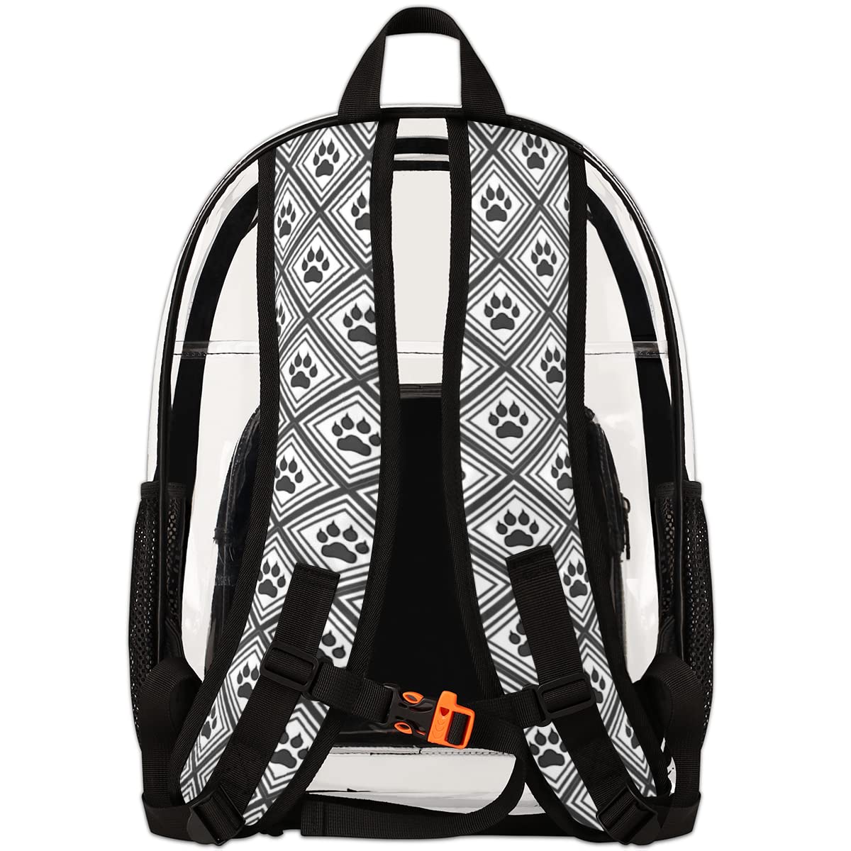 Animal Paw Print Rhombus Clear PVC Backpack - Heavy Duty Transparent Stadium Approved Large Laptop Backpack for Work, Travel, Sports & Concerts | Perfect for School, Music Festivals and Security Checkpoints