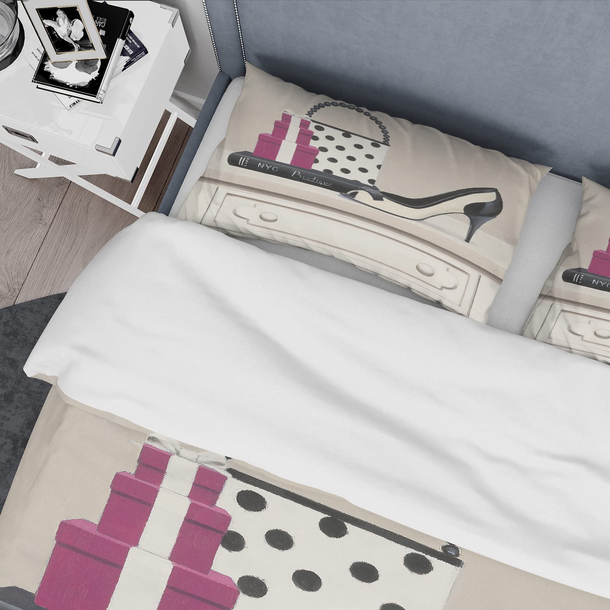 DesignQ Fashion Stiletto & Polka Dot Duvet Cover Set - Queen Size Beige Bedding, 3-Piece Traditional Style for All Seasons | Perfect for Home Decor, Guest Rooms & Cozy Bedroom Makeovers