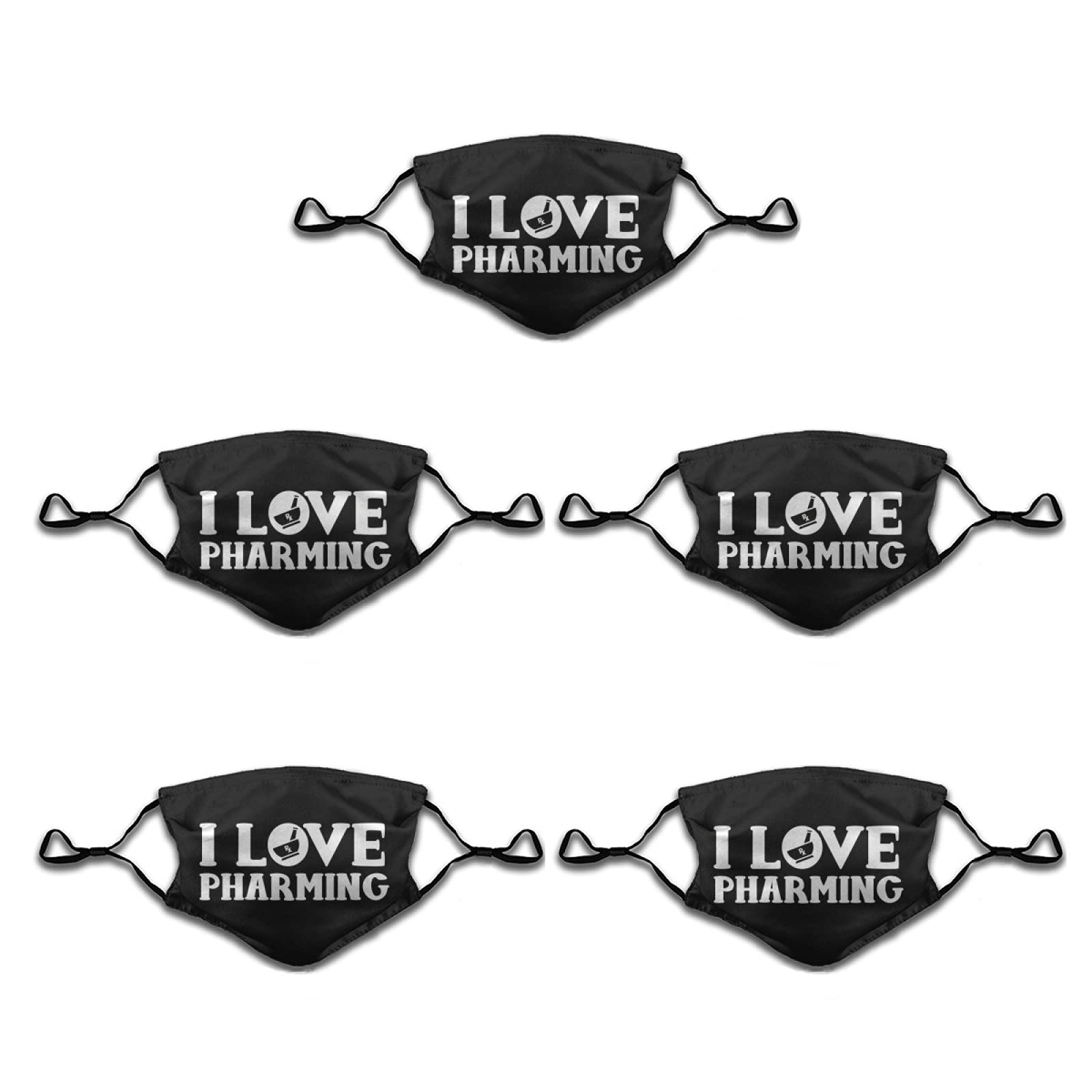 Reusable Cloth Face Mask Set of 5 with 10 Filters - Funny Pharmacist Design Bandana Scarf for Adults & Kids - Perfect for Pharmacy Work, Outdoor Activities & Daily Protection